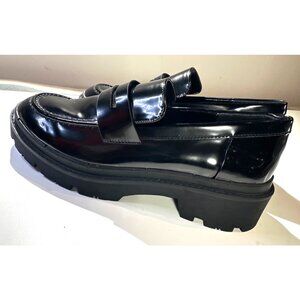 Zara Womens Black Color Patent Leather Loafers With Chunky Soles EU Size 39